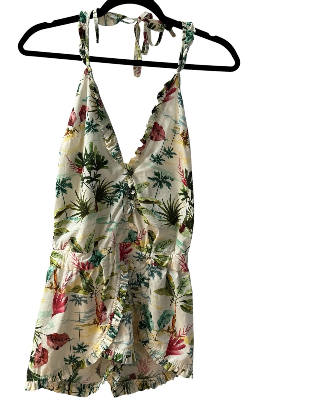 The Lazy Poet Cotton‎ Tropical Halter Romper Embroidered Botanical Sleepwear